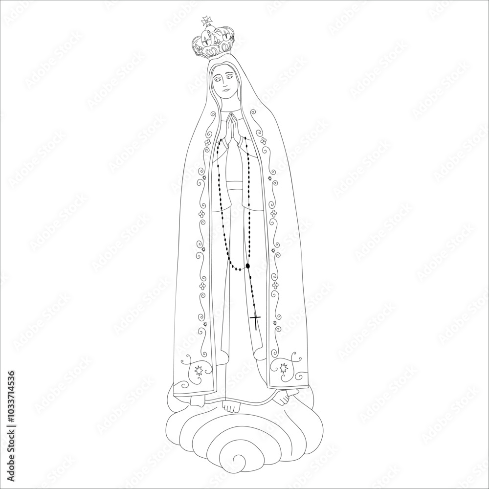 Virgen de Fátima Advocacion Virgen Maria Portugal Ilustracion Original a mano alzada vectorizada Virgen de Fátima Advocacion Virgen Maria Portugal Ilustracion Original a mano alzada vectorizada