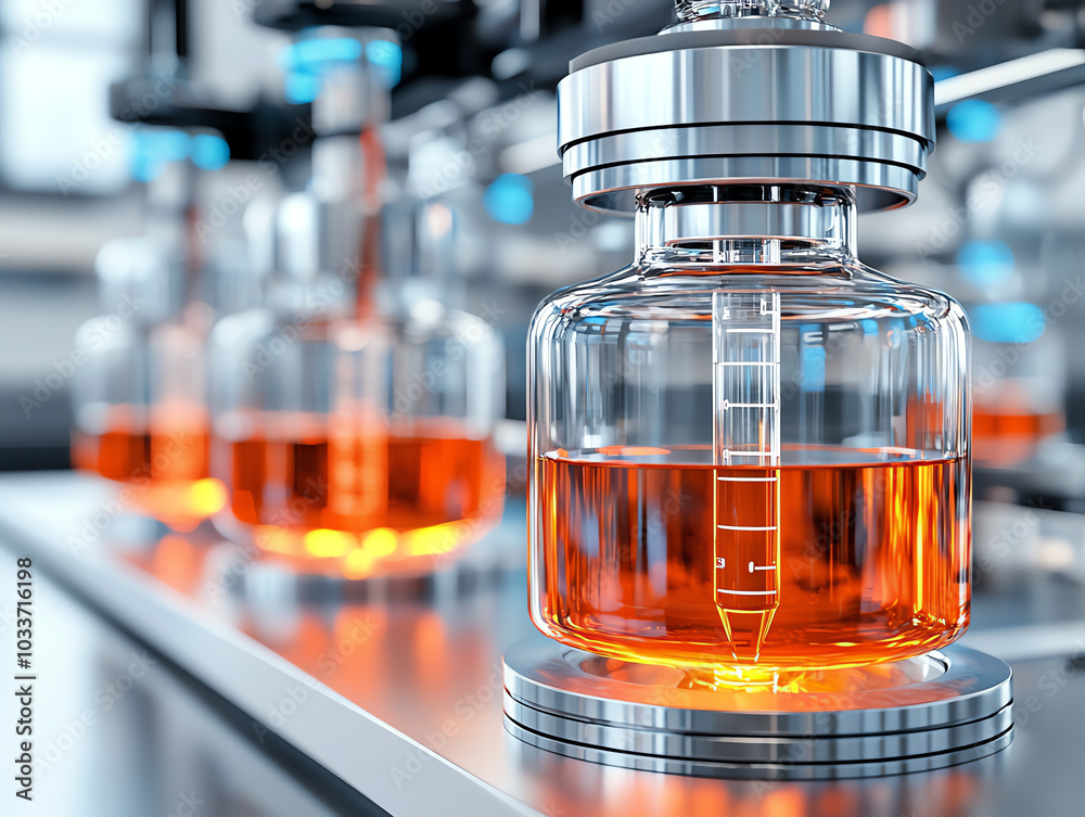 Exploring the intricacies of laboratory processes a close-up of vials containing vibrant liquid samples in a high-tech environment Exploring the intricacies of laboratory processes a close-up of vials containing vibrant liquid samples in a high-tech environment