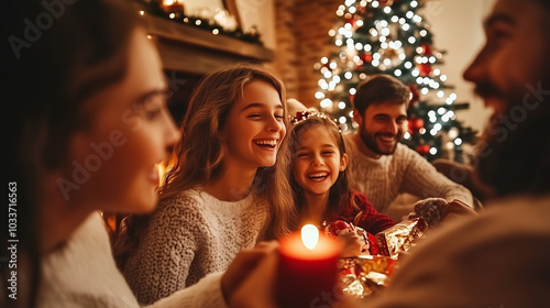 A cheerful family gathered ...