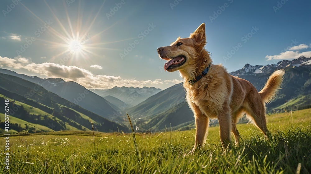 Happy dog running in a field. Happy dog running in a field.