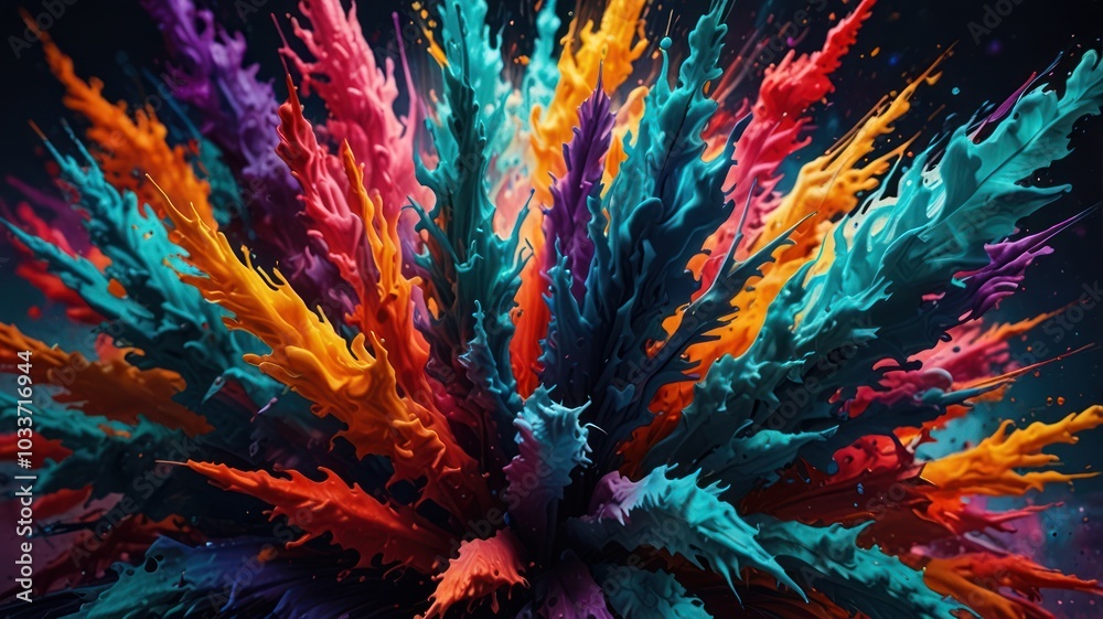 An abstract explosion of vibrant colors creating a dynamic and energetic composition. An abstract explosion of vibrant colors creating a dynamic and energetic composition.