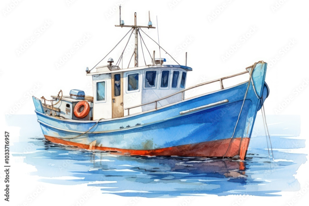 Naklejka premium Boat watercraft sailboat vehicle, digital paint illustration. image