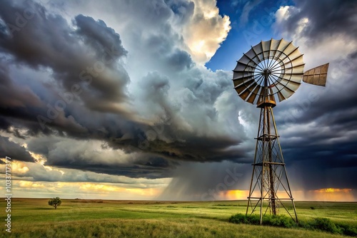 Windmill turning in various weather conditions