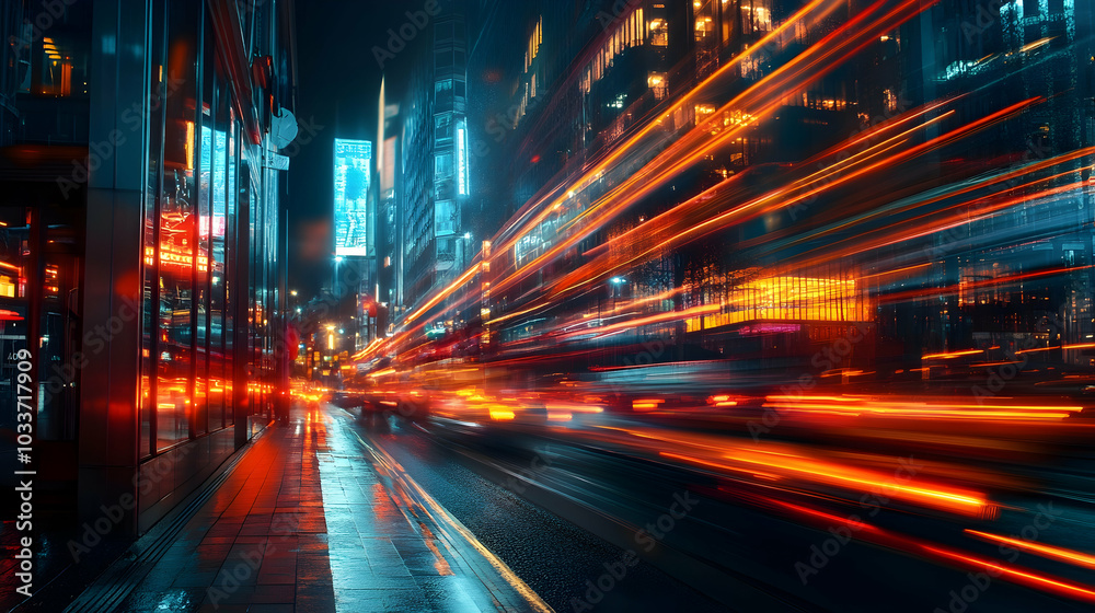 Night city road with long exposure traffic lights and motion effects - Night city road with long exposure traffic lights and motion effects -