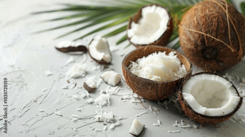 Coconut cosmetic oil. selective focus, Generative AI, Coconut cosmetic oil. selective focus, Generative AI,