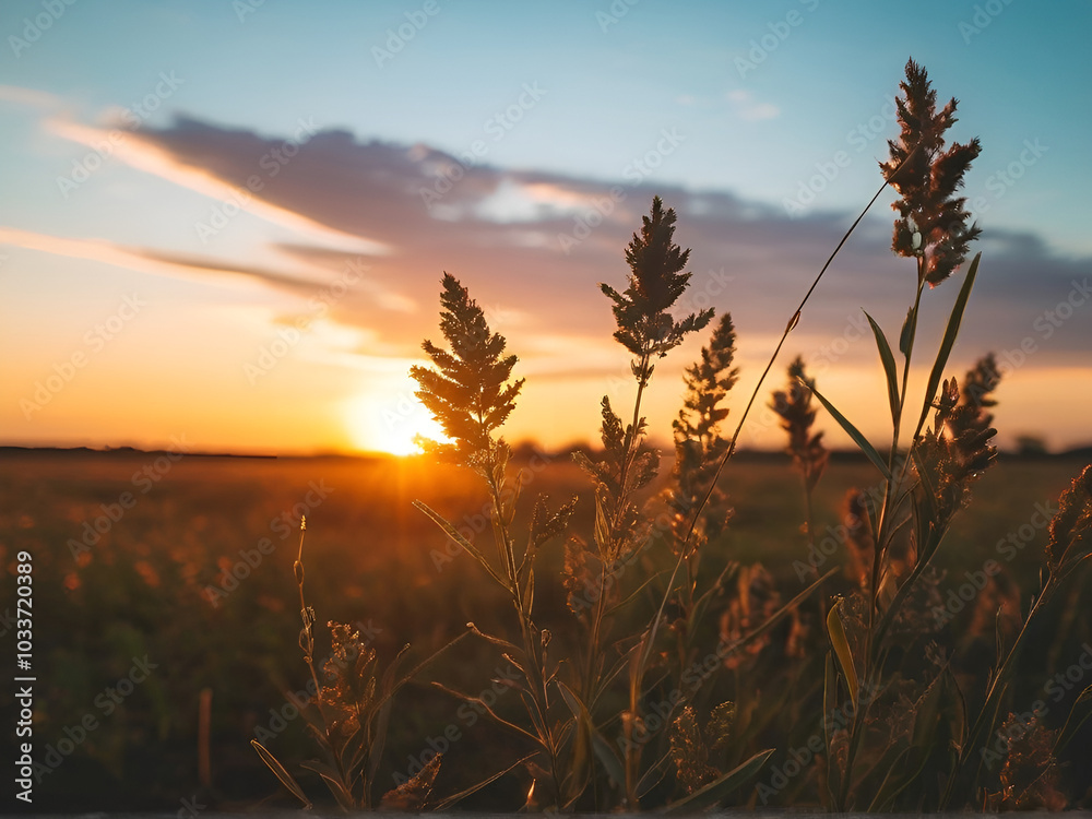 The sun sets over the prairie, painting the sky with vibrant colors and illuminating the vast landscape in soft light. The sun sets over the prairie, painting the sky with vibrant colors and illuminating the vast landscape in soft light.