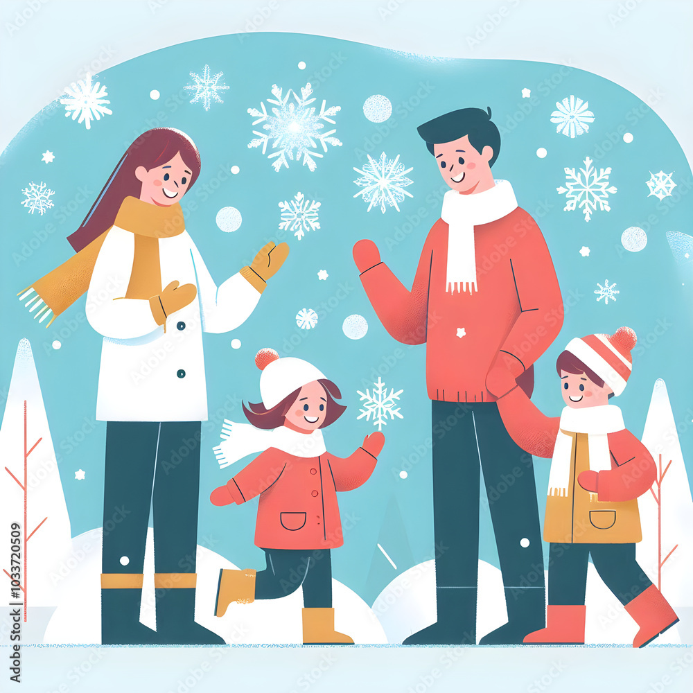 Happy family having fun outdoors in winter landscape Happy family having fun outdoors in winter landscape