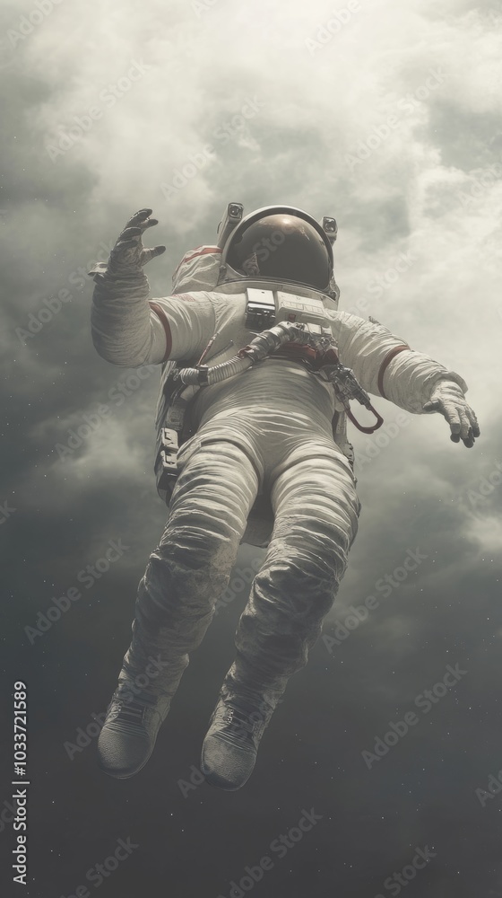 Fototapeta premium An astronaut lost in space falling and floating adrift