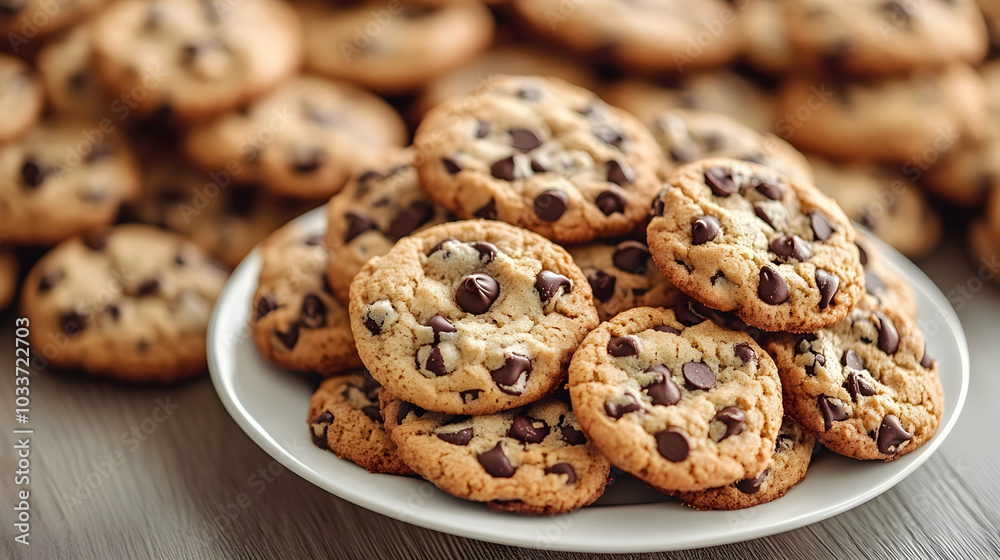 Tempting plate of chocolate chip cookies arranged in a delicious display - Tempting plate of chocolate chip cookies arranged in a delicious display -