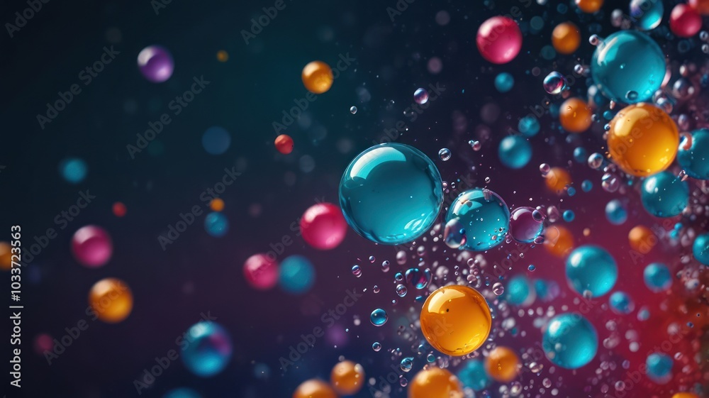 Abstract background with colorful spheres floating in a dark blue background. Abstract background with colorful spheres floating in a dark blue background.