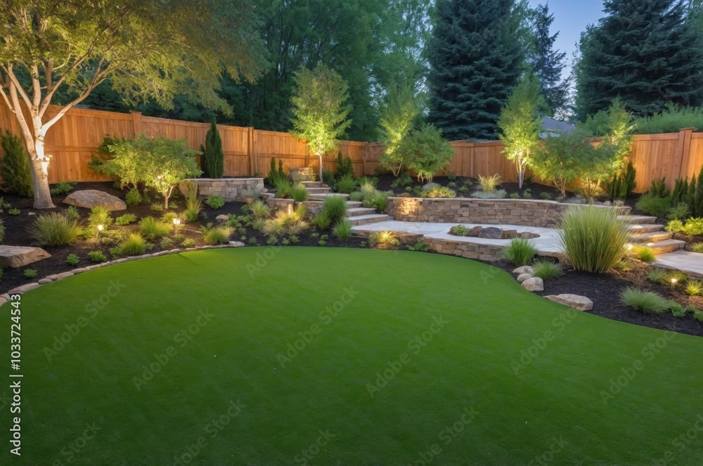 custom made wallpaper toronto digitalBeautifully landscaped backyard with stone patio and fence
