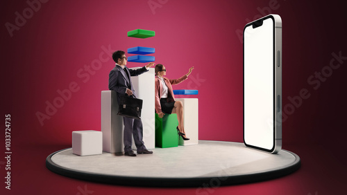 Wallpaper Mural 3D rendering. Man and woman, working together, analyze digital charts, preparing for future, Planning and strategy. Concept of business, innovations, digital, technology. Ad Torontodigital.ca