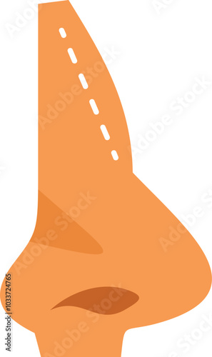 Illustration showing rhinoplasty surgery with dotted lines representing sutures on a human nose