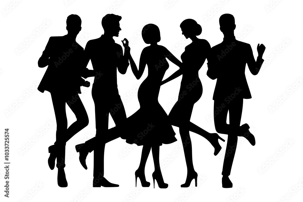 Silhouette of people dancing at a party, vector illustration Silhouette of people dancing at a party, vector illustration