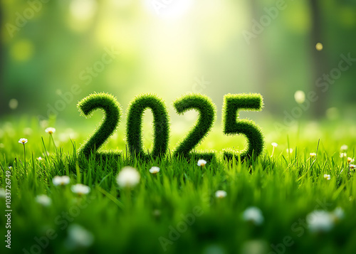 The countdown to the next millennium begins with a vibrant celebration of life in 2025 amidst lush green grass surroundings everywhere. photo