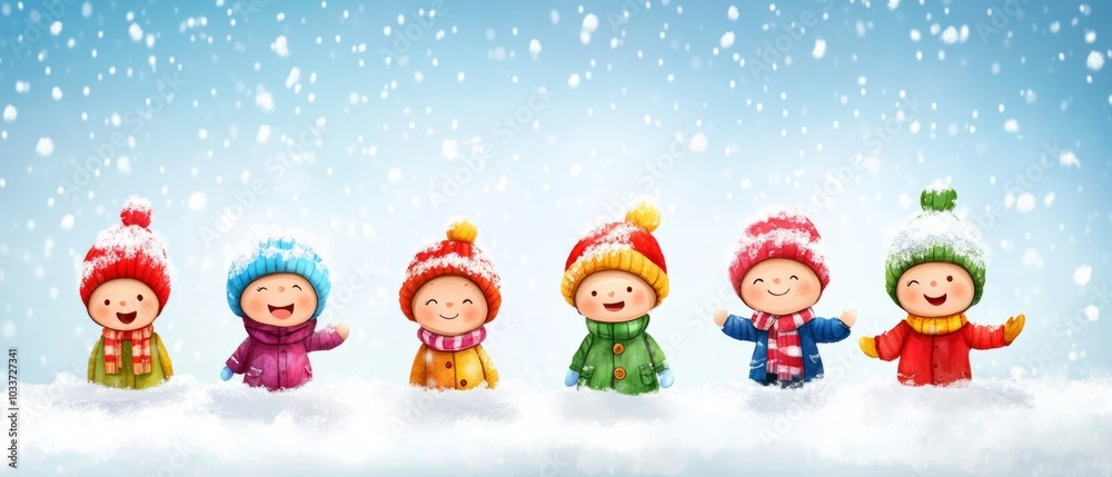 Group of little children having fun outdoors in winter with snow Group of little children having fun outdoors in winter with snow