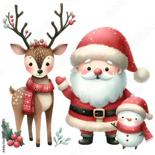  Cute Santa Clipart Santa Claus Clipart Reindeer PNG Christmas Graphics Christmas Clipart Watercolor Clipart For Commercial Use Card Making 