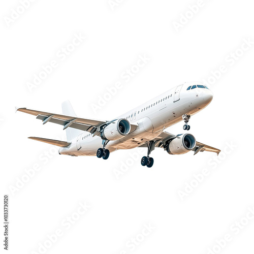 Airplane flying, white isolate background photo