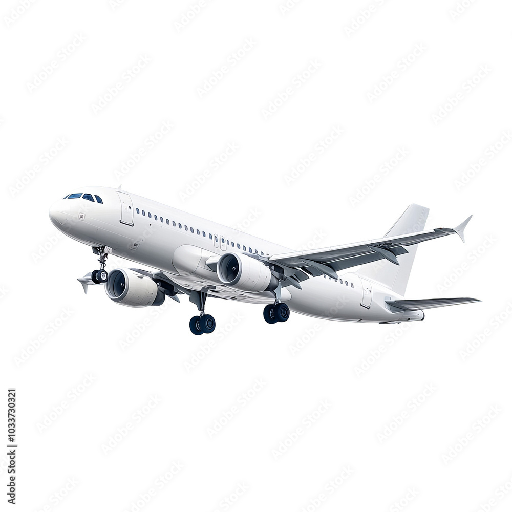 Obraz premium Airplane taking off against a white isolated background.