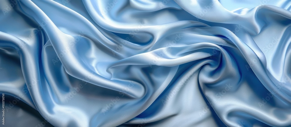 Fototapeta premium Elegant flowing blue satin fabric with a luxurious silky texture creating graceful undulating waves and ripples The fabric appears soft smooth and glossy creating a sumptuous glamorous