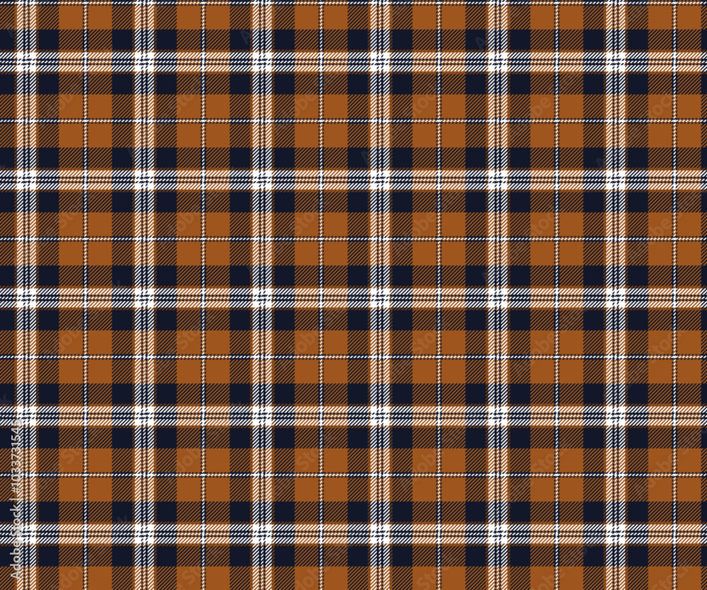 Plaid fabric pattern, orange, navy, white, seamless for textile and design clothes skirt pants apron tablecloth blanket everyday use or decorative fabric. Vector illustration. Plaid fabric pattern, orange, navy, white, seamless for textile and design clothes skirt pants apron tablecloth blanket everyday use or decorative fabric. Vector illustration.