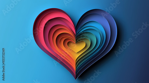 heart rainbow colors logo 3d vector papercut