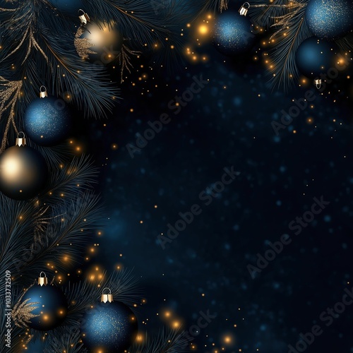 Elegant Christmas background with blue and golden ornaments