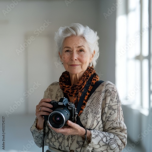 elegant aged woman photographer