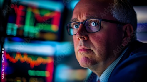 Traders closely monitoring market data on multiple screens with a focus on their intense expressions photo