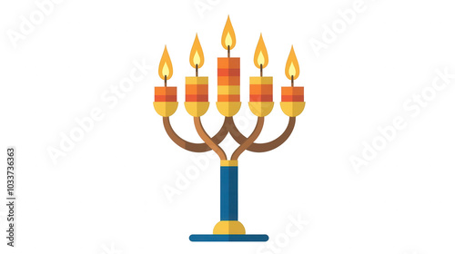 Classic Flat Menorah Icon Design for Hanukkah Celebrations, PNG File, Transparent Background