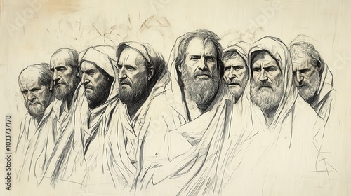 Pharisees Look on with Concern and Doubt as Jesus Enters Jerusalem in Triumph and Cleanses the Temple a Pivotal Biblical Scene from the Gospels