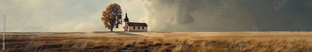 church in the field illustration. church in the field illustration.