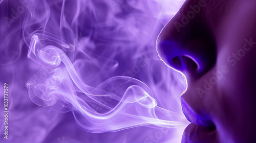 Close-up of human nose during inhalation, capturing the subtle rise and fall of breath, symbolizing life's delicate balance and the continuous cycle of existence.