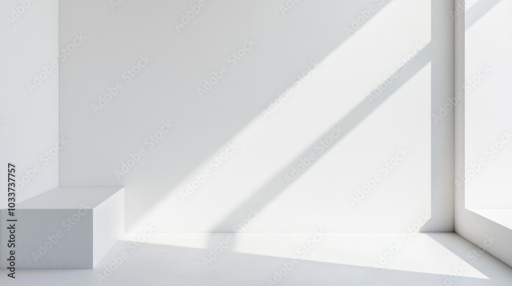 Fototapeta premium Minimalist White Room With Sunlit Shadows on Wall