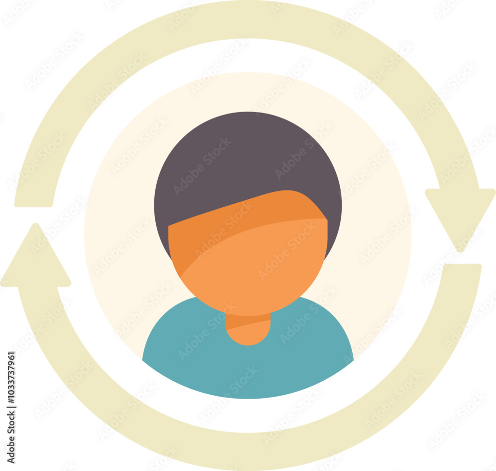 Circular economy is shown with arrows going in a circle around a person representing recycling and sustainability Circular economy is shown with arrows going in a circle around a person representing recycling and sustainability