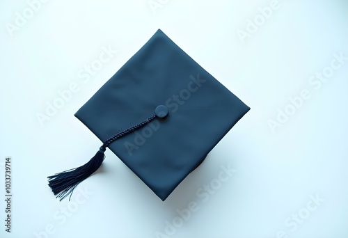 overhead view of a graduate cap on a white background, capturing the texture and craftsmanship of the fabric and tassel create with ai