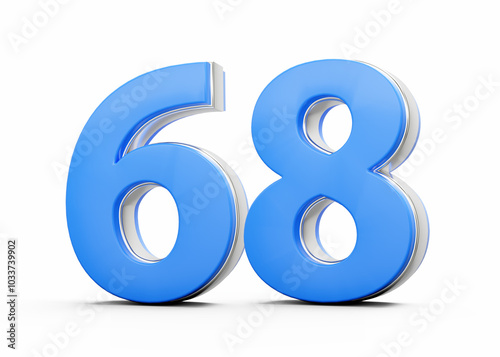 3D Number 68 Sixty Eight Made Of Blue Body With Silver Outline On White Background 3D Illustration