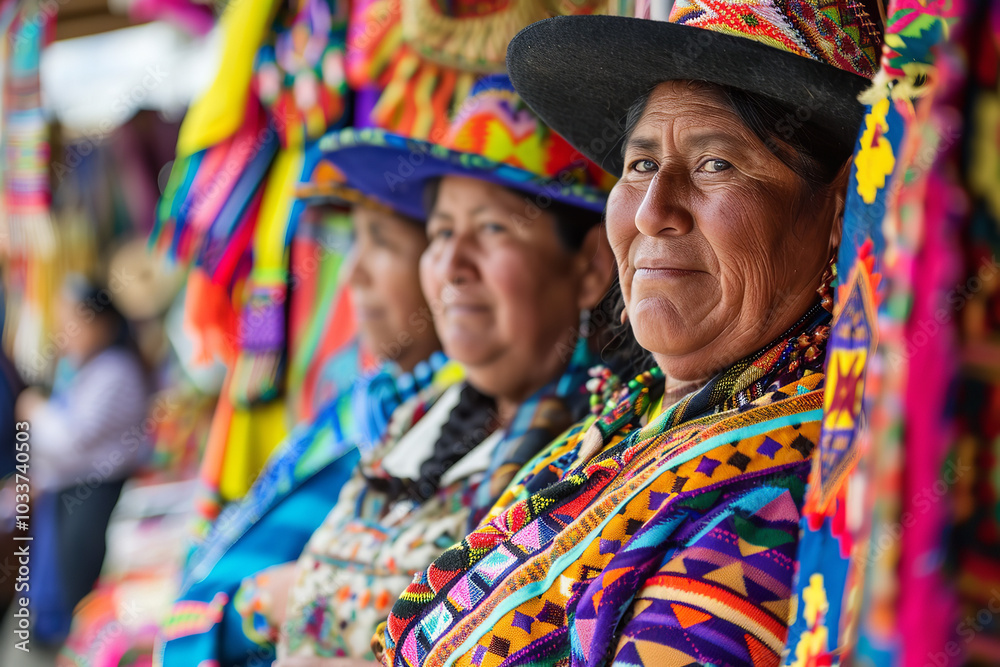 Fototapeta premium Colorful South American Marketplace with Vibrant Textiles 