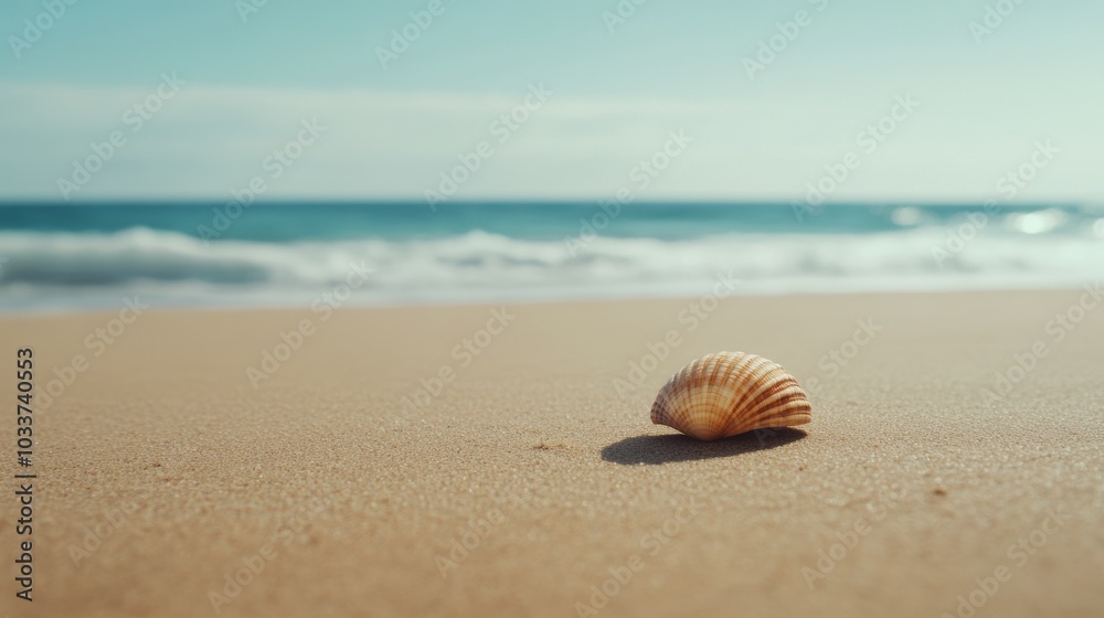 A shell is laying on the sand at the beach A shell is laying on the sand at the beach