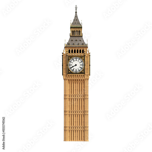 Big Ben clock tower, iconic landmark, white isolate background