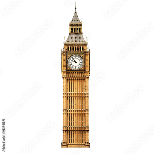 Obraz na płótnie Big Ben tower, iconic clock tower in London, white isolated background. w salonie