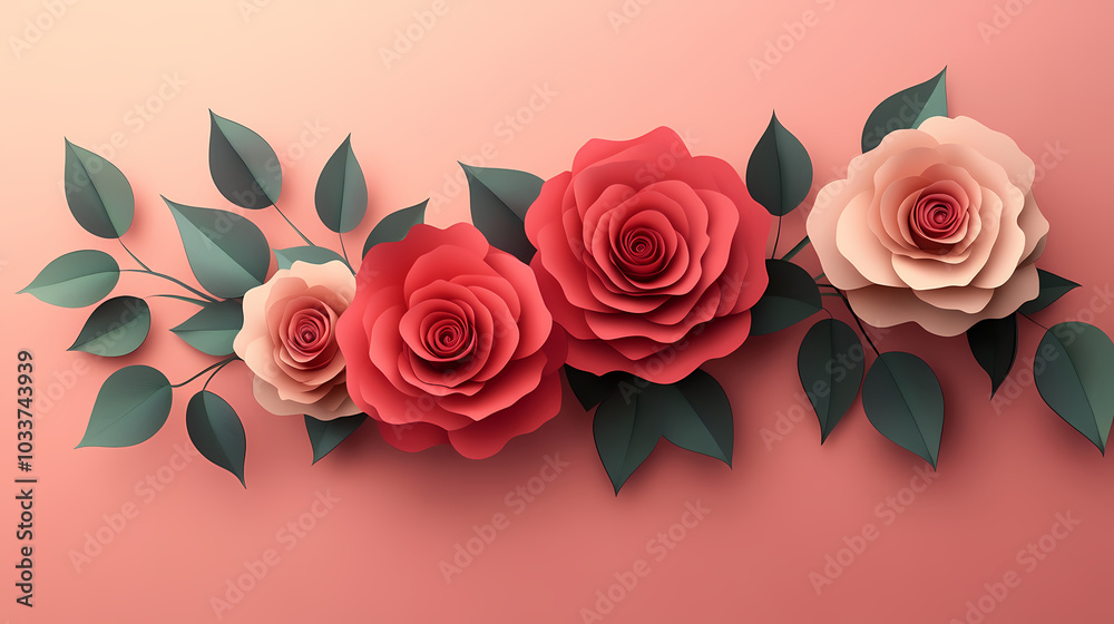 Roses Flower logo 3d vector papercut Roses Flower logo 3d vector papercut