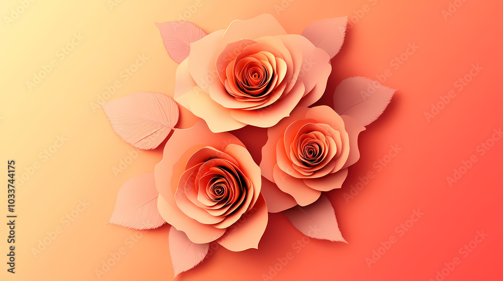 Roses Flower logo 3d vector papercut Roses Flower logo 3d vector papercut