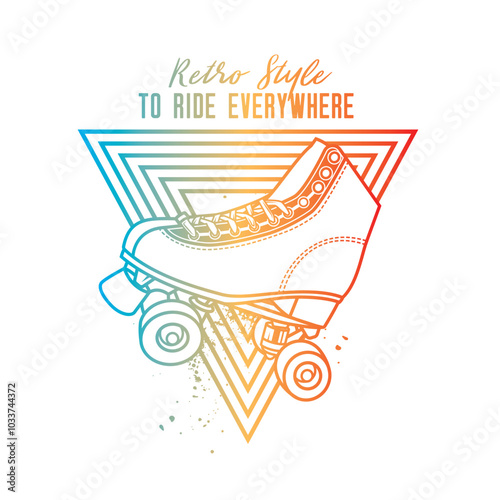Roller skates in neon style. Original vector illustration in vintage style. T-shirt design.
