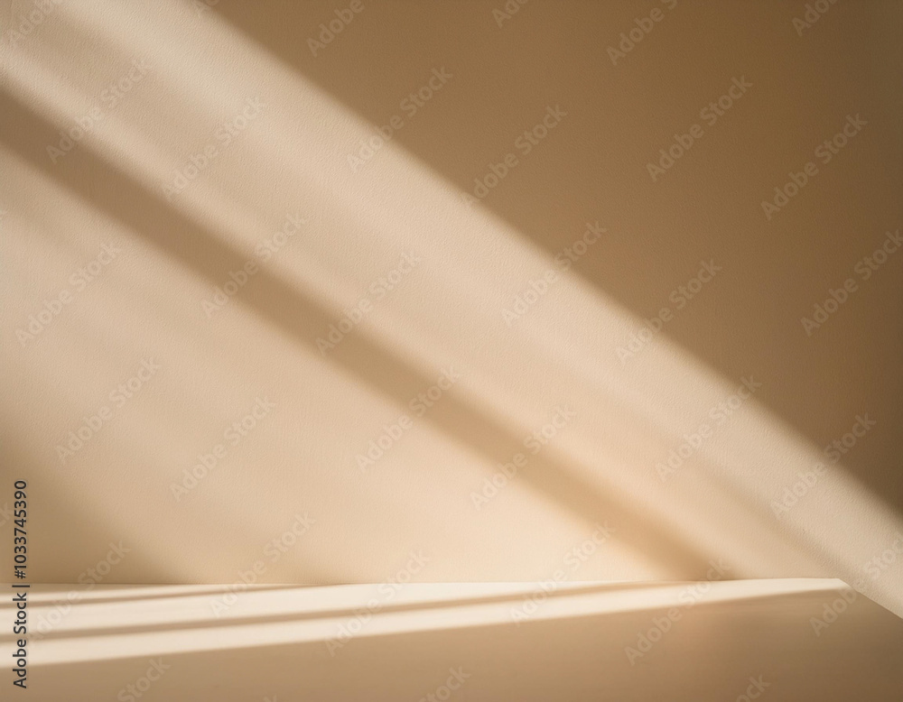 Background image for design or product presentation, with a play of light and shadow, in light, warm neutral tones