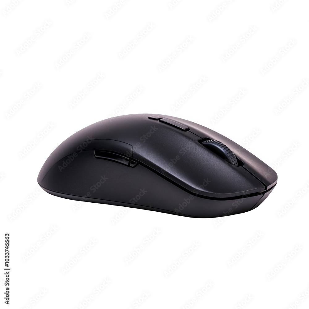 Black wireless computer mouse on a white isolated background. Black wireless computer mouse on a white isolated background.
