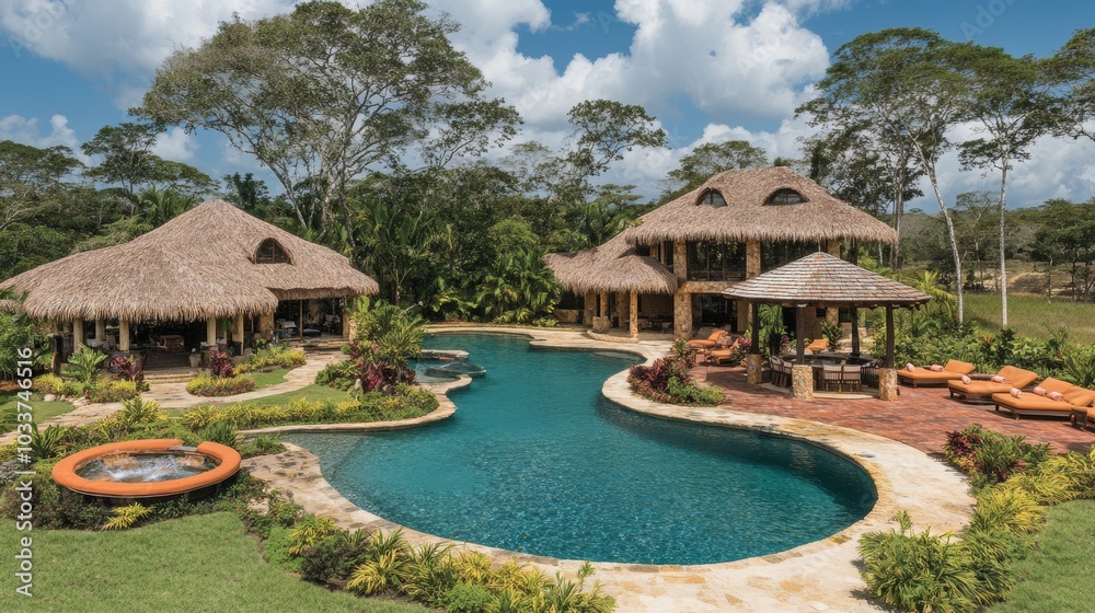 Luxury Tropical Villa with Private Pool and Palm Thatched Roof Luxury Tropical Villa with Private Pool and Palm Thatched Roof