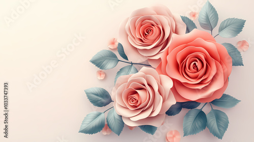 Roses Flower logo 3d vector papercut