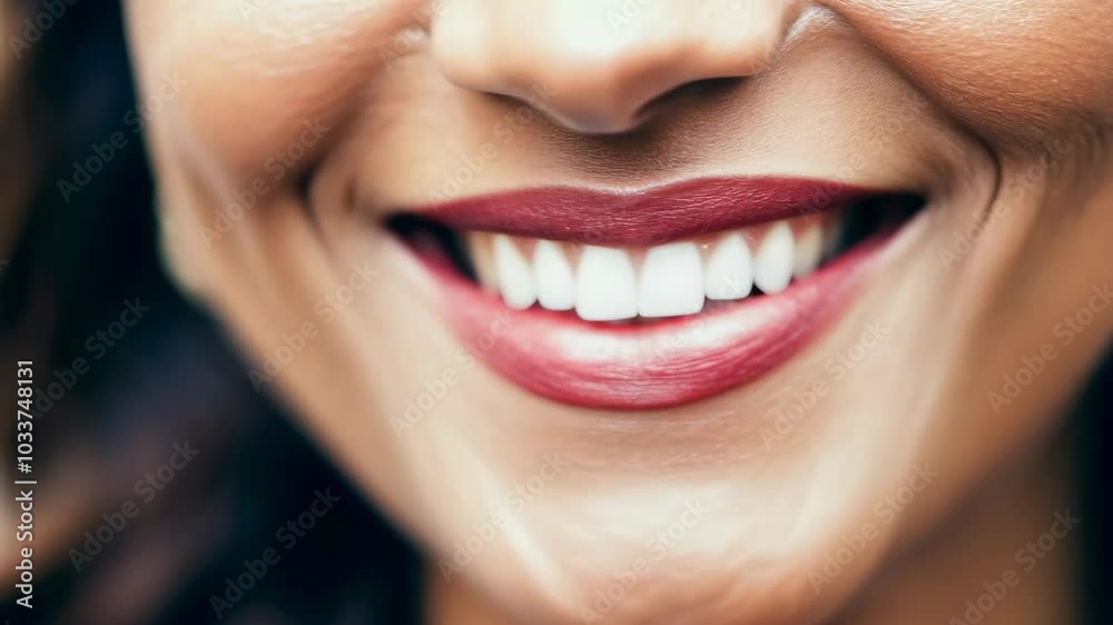 Close-up of a radiant smile with perfect white teeth and red lipstick Close-up of a radiant smile with perfect white teeth and red lipstick
