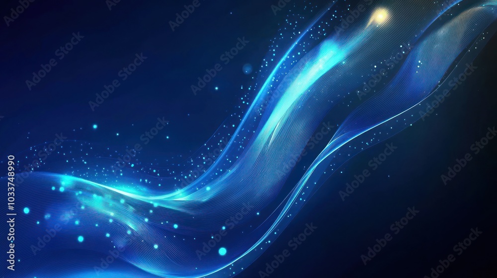 Abstract Blue Wave with Glowing Particles Abstract Blue Wave with Glowing Particles